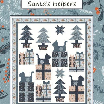 Santa's Helpers Quilt Pattern, Coach House Designs CHD-2445, Yardage Friendly Christmas Xmas Presents Trees Cats Lap Throw Quilt Pattern