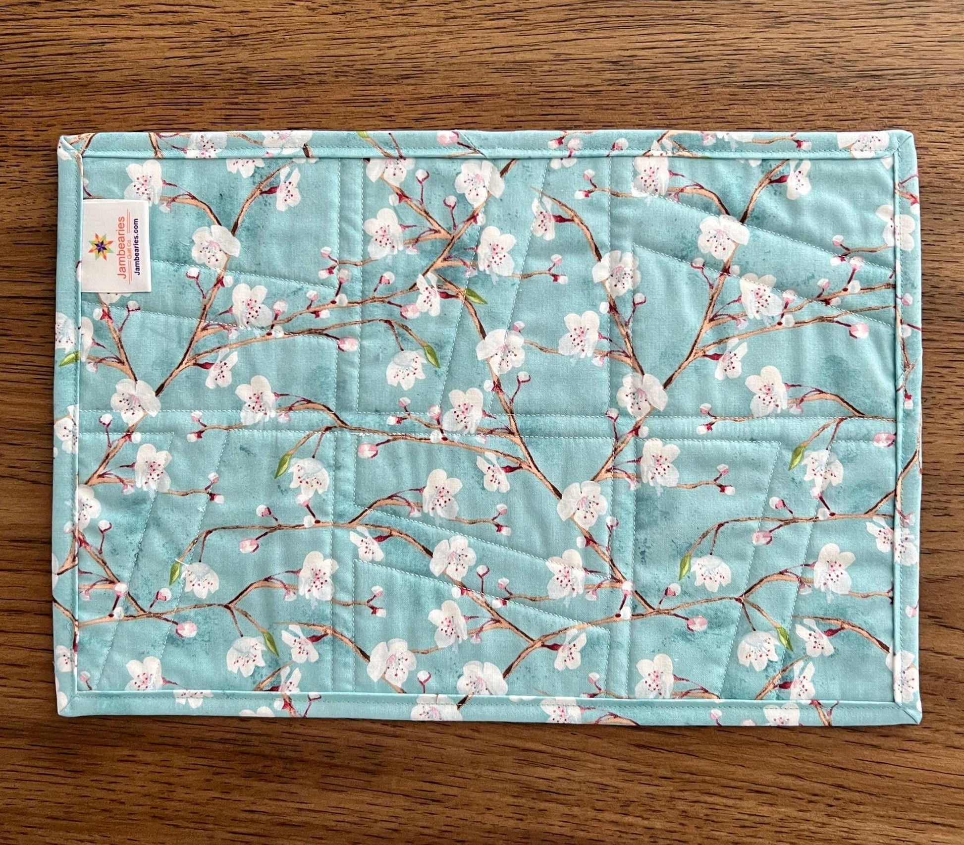 Blue Green Butterflies Quilted Mug Rug, 9.5" x 14", Nature Study Mini Table Quilt, Small Place Mat Placemats, Birds Nest Snack Mat