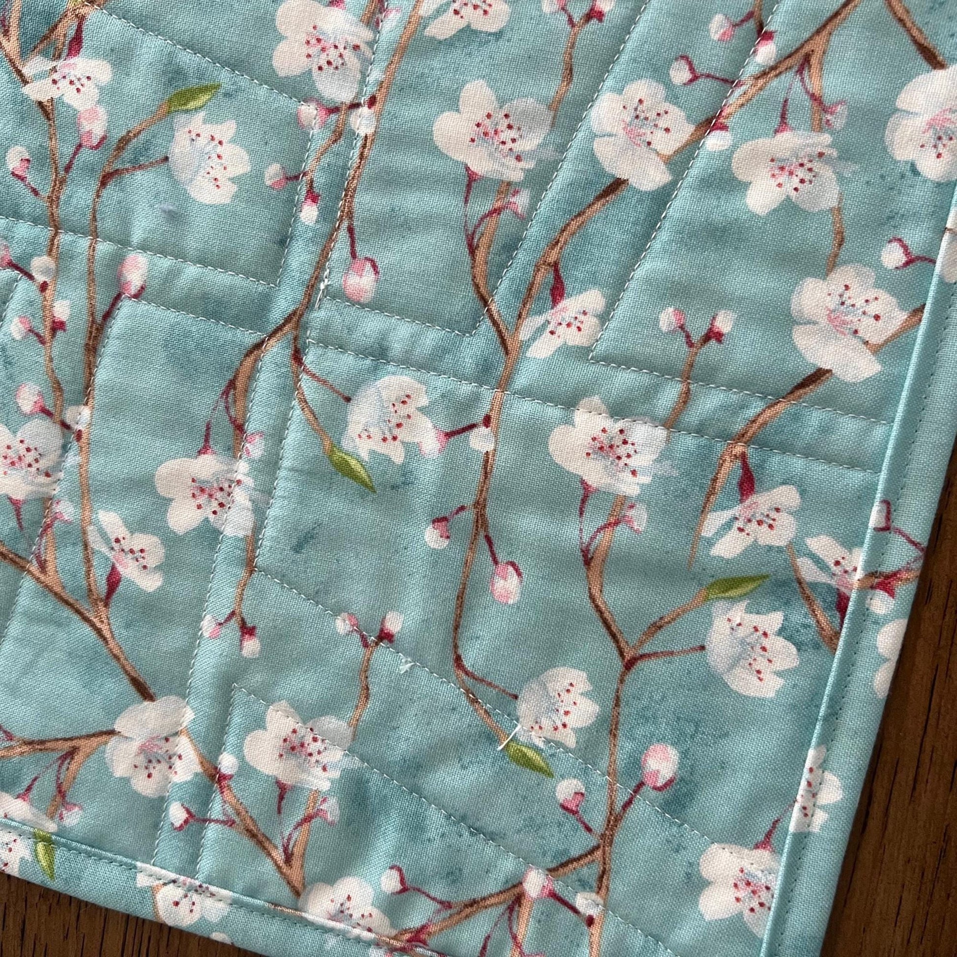 Blue Green Butterflies Quilted Mug Rug, 9.5" x 14", Nature Study Mini Table Quilt, Small Place Mat Placemats, Birds Nest Snack Mat