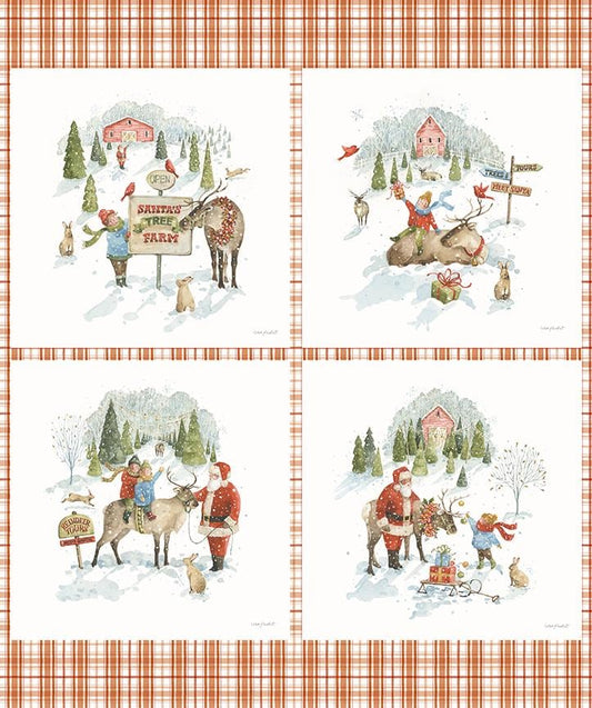 Santa's Tree Farm 35.5" Fabric Panel, Riley Blake P16455-PANEL, Old Fashioned Christmas Xmas Santa Fabric Panel, Lisa Audit