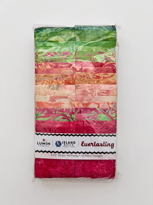 Everlasting Strip Pack, Island Batik, Batik Jelly Roll, 2.5" Precut Pink Green Batik Fabric Strips
