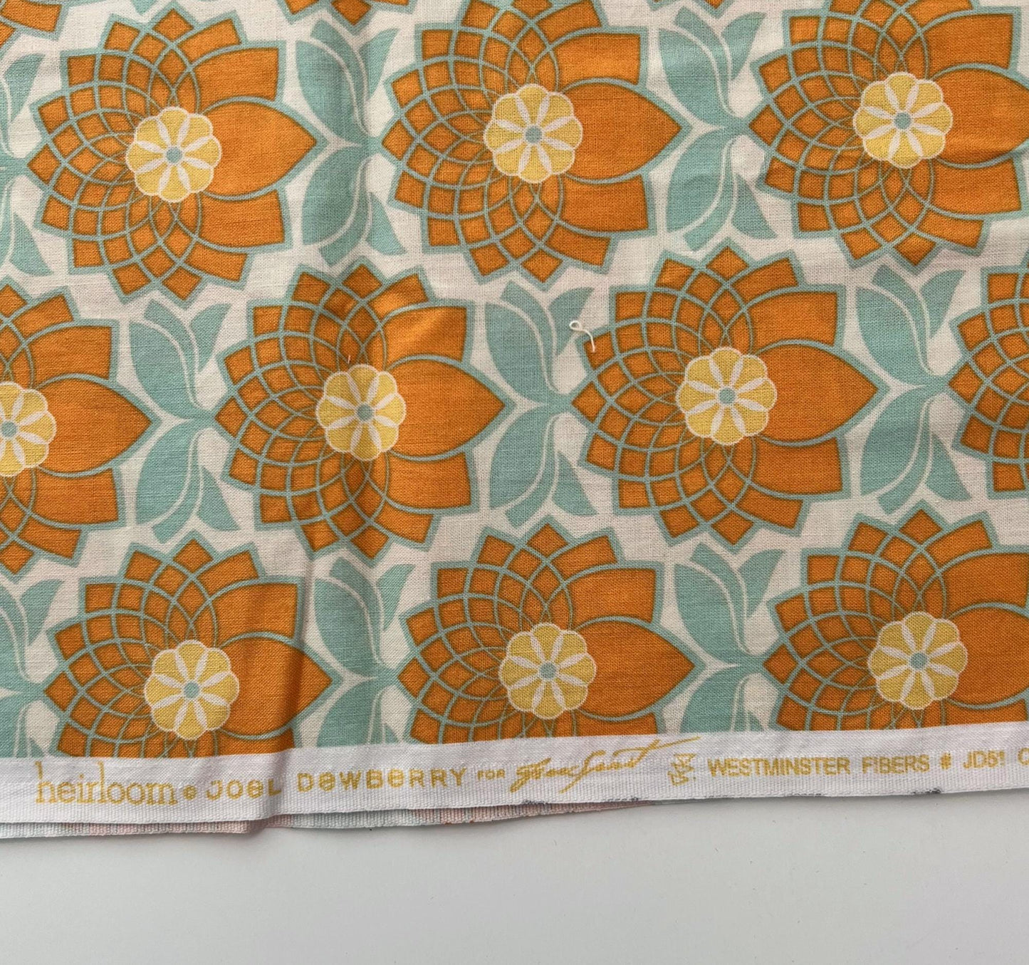 REMNANT 26" of Heirloom - Orange Yellow Blue Floral Fabric, Free Spirit, Joel Dewberry, Floral Cotton Fabric