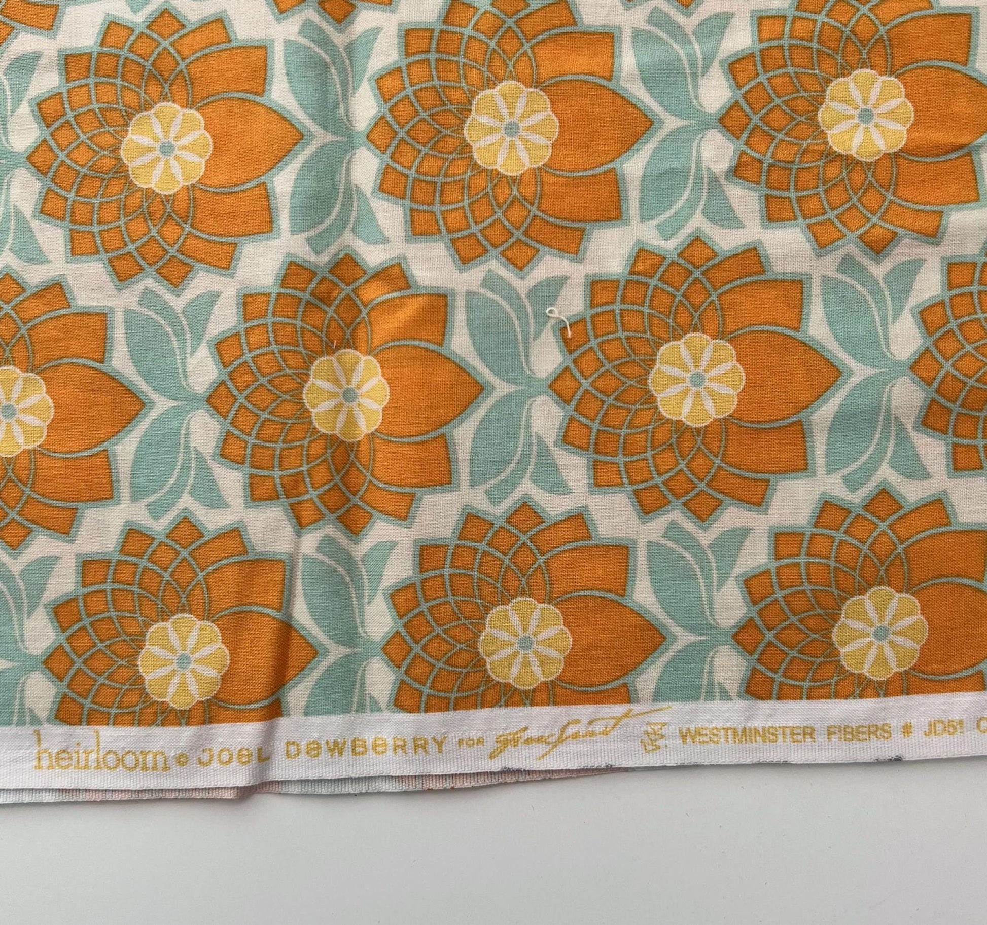 REMNANT 26" of Heirloom - Orange Yellow Blue Floral Fabric, Free Spirit, Joel Dewberry, Floral Cotton Fabric