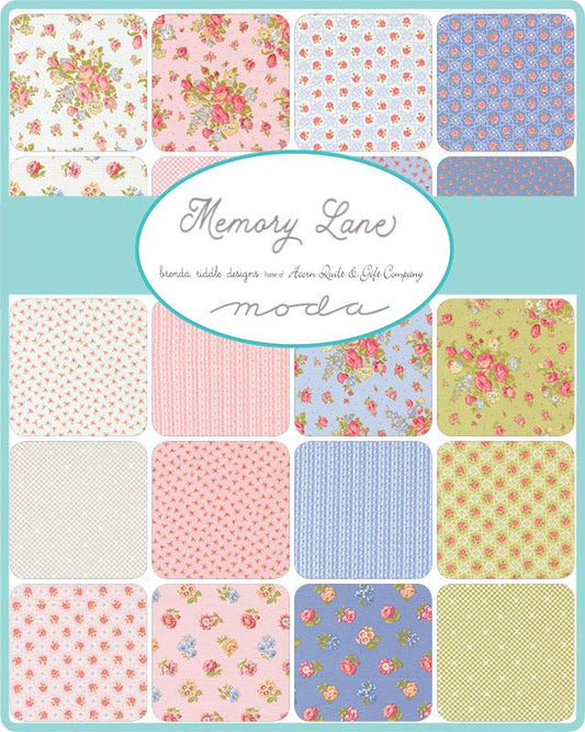 Memory Lane 5" Charm Pack, Moda 18780PP, 5" Precut Pink Blue Green Floral Charm Pack Fabric Squares, Granny Chic Fabric, Brenda Riddle