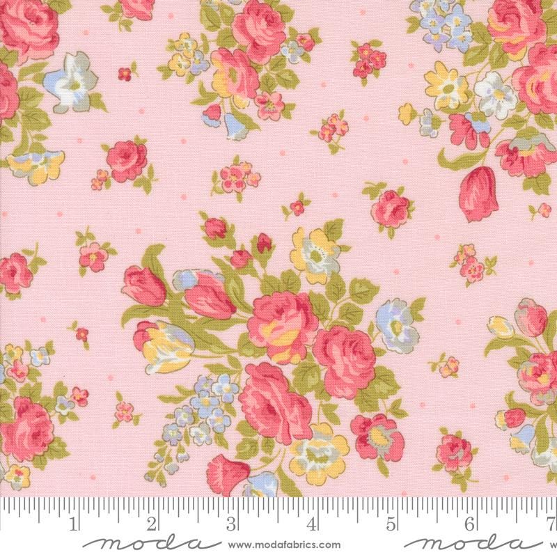 Memory Lane 5" Charm Pack, Moda 18780PP, 5" Precut Pink Blue Green Floral Charm Pack Fabric Squares, Granny Chic Fabric, Brenda Riddle