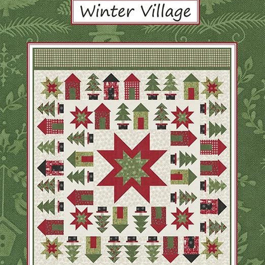 Winter Village Quilt Pattern, Coach House Designs CHD2440, Yardage Friendly Christmas Xmas Houses Trees Star Lap Throw Quilt Pattern
