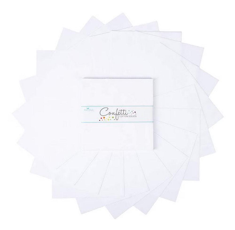 Confetti Cottons Bright White 10" Stacker, Riley Blake 10-120-BWHITE-42, 10" Precut Solid Bright White Cotton Fabric Squares