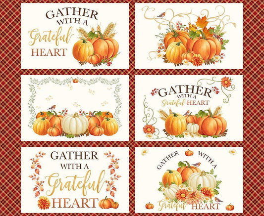 Gather With a Grateful Heart - 36" Thanksgiving Pumpkins Place Mats Fabric Panel, Timeless Treasures PANEL-CD3511, Harvest Placemats Panel