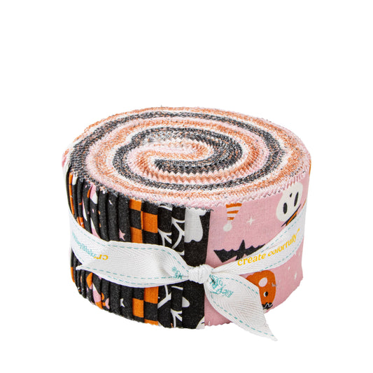 Hey Pumpkin Halloween 2.5" Rolie Polie, Riley Blake RP-16030-40, 2.5" Precut Pink Orange Black Halloween Quilt Fabric Strips, My Mind's Eye