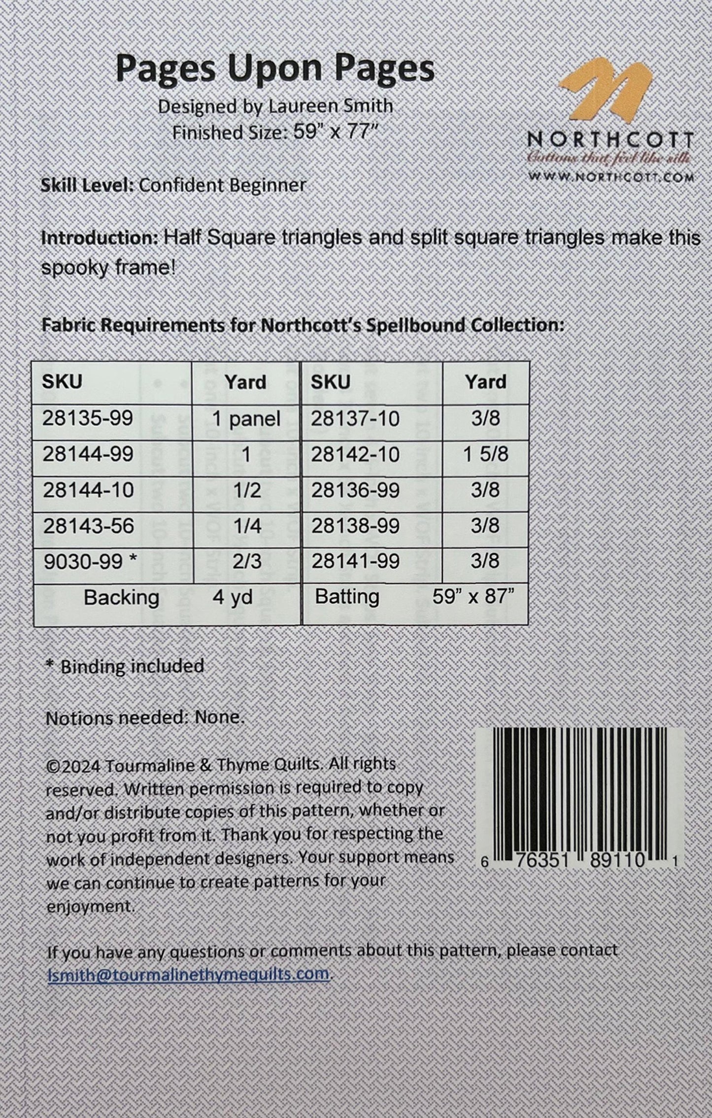Pages Upon Pages 24" Panel Frame Quilt Pattern, Tourmaline and Thyme PTN3486, Panel Friendly Lap Throw Quilt Pattern