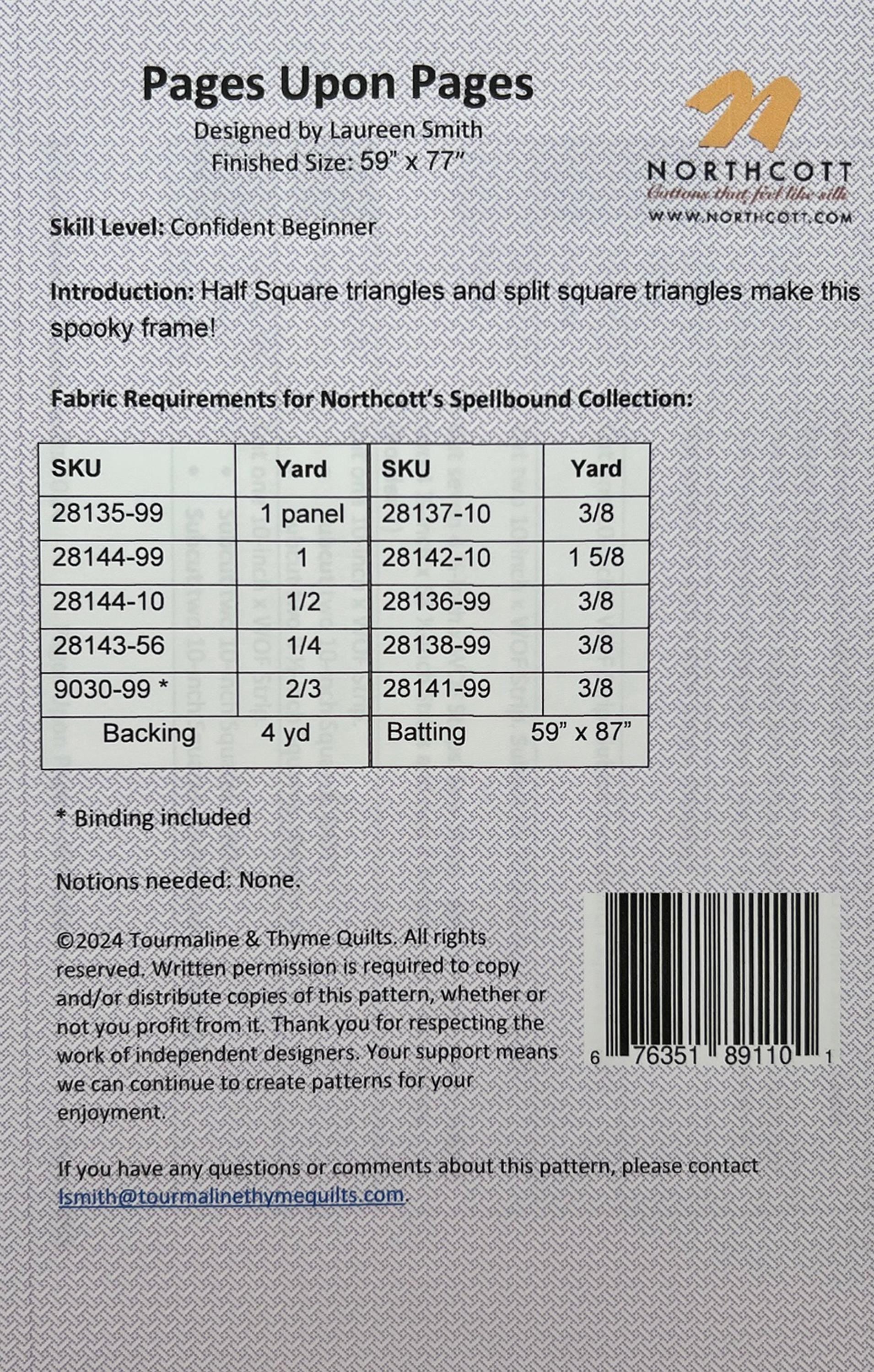 Pages Upon Pages 24" Panel Frame Quilt Pattern, Tourmaline and Thyme PTN3486, Panel Friendly Lap Throw Quilt Pattern