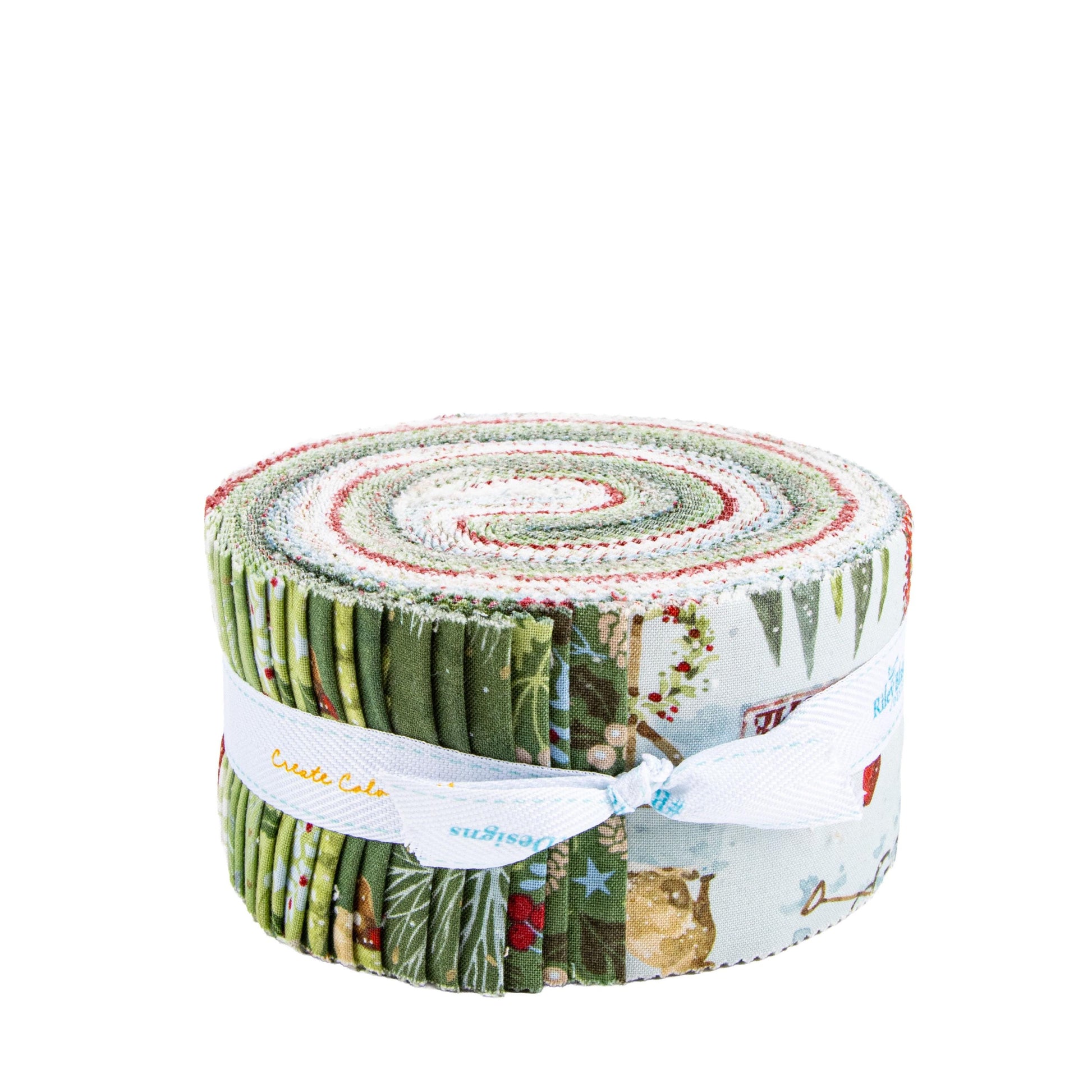 Santa's Tree Farm 2.5" Rolie Polie, Riley Blake RP-16450-40, 2.5" Precut Red Green Blue Christmas Fabric Strips, Lisa Audit