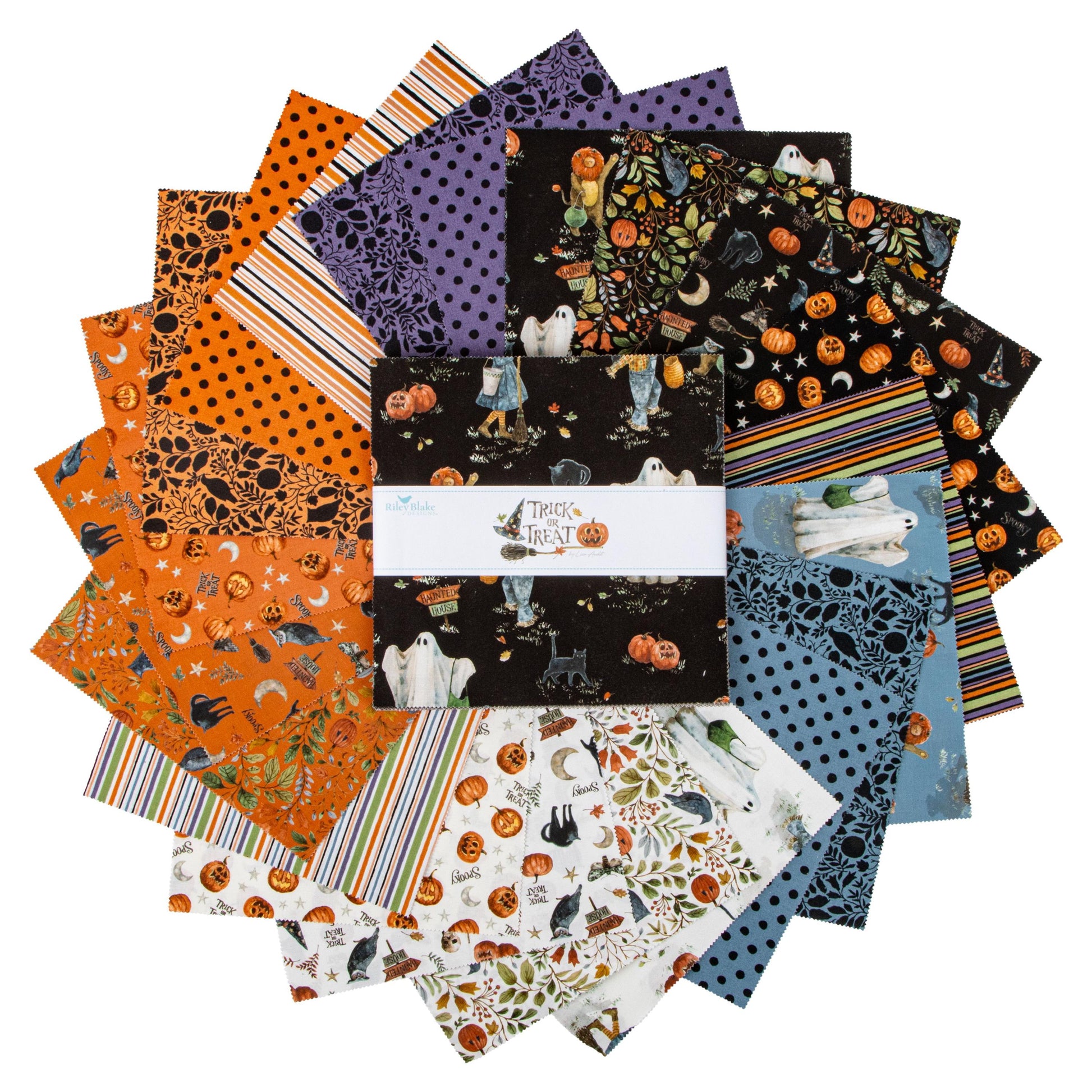 Trick or Treat 10" Stacker, Riley Blake 10-15960-42, 10" Precut Halloween Charm Pack Fabric Squares, Lisa Audit