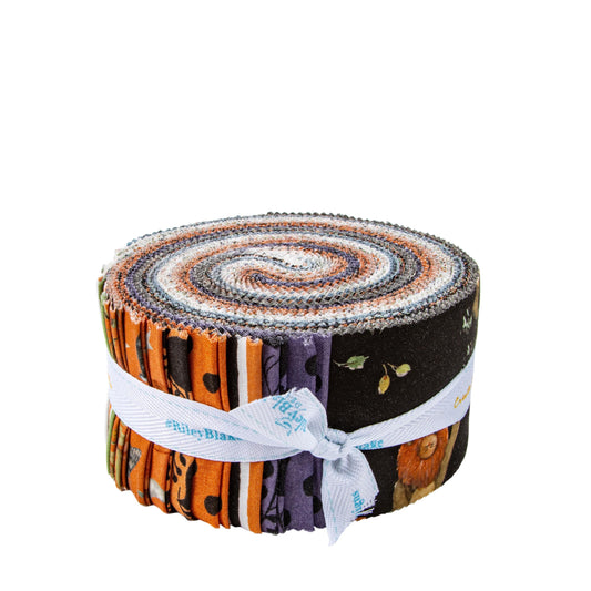 Trick or Treat 2.5" Rolie Polie, Riley Blake RP-15960-40, 2.5" Precut Black Orange Blue Purple Halloween Fabric Strip Roll, Lisa Audit