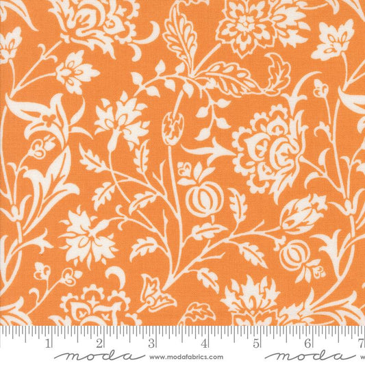 Agatha Road - Orange Ivory Floral Halloween Harvest Fabric, Moda 35410 12 Pumpkin, Floral Quilting Cotton, Fig Tree and Co, By the Yard