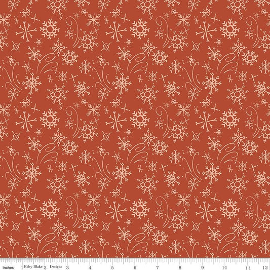 Santa's Tree Farm - Ecru Snowflakes on Red Christmas Fabric, Riley Blake C16454-RUDOLPH, Red Xmas Blender Fabric, Lisa Audit, By the Yard