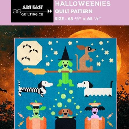 Halloweenies Quilt Pattern, Art East Quilting Co AEHW0325, Halloween Dachsunds Doxies Dogs Lap Throw Sampler Quilt Pattern
