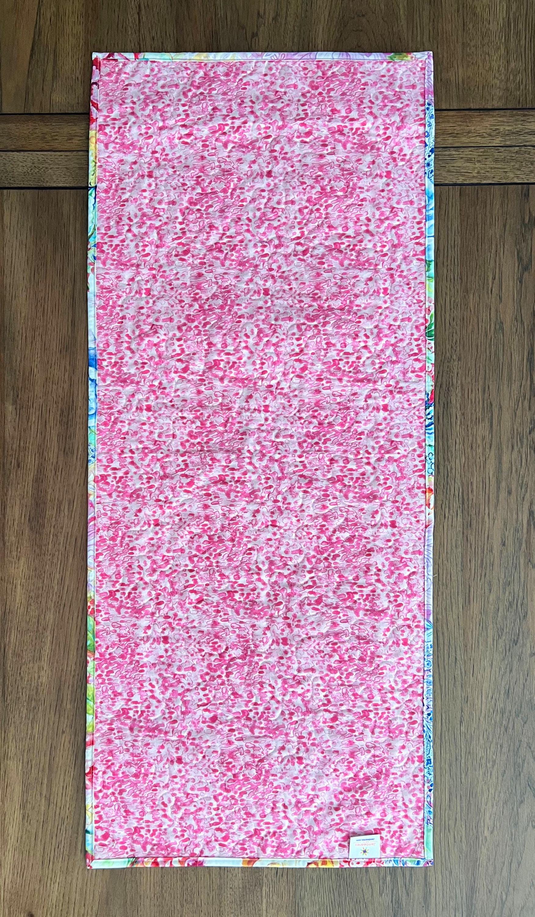 Multicolored Floral Stars Quilted Table Runner, 17" x 40", Moda Gradients Rainbow Colors Floral Table Topper Quilt
