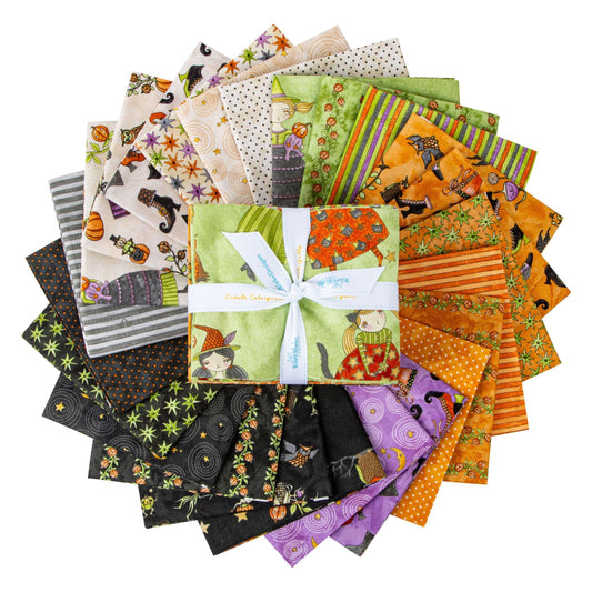 Ghoul Friends 24 Fat Quarter Bundle, Riley Blake FQ-16050-24, 18 x 22 Fabric Cut, Whimsical Witches Halloween Fabric, Teresa Kogut