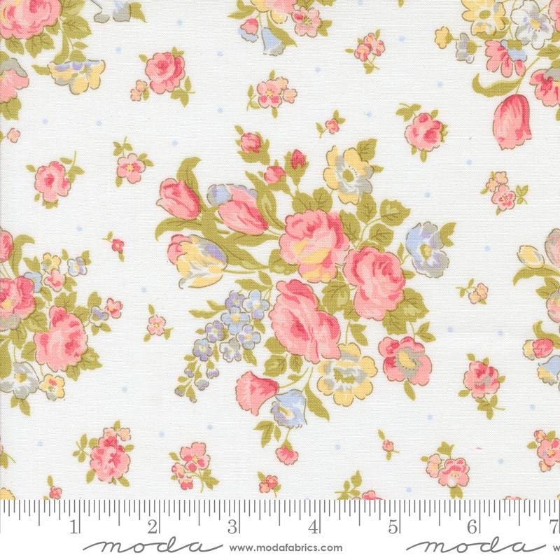 Memory Lane 5" Charm Pack, Moda 18780PP, 5" Precut Pink Blue Green Floral Charm Pack Fabric Squares, Granny Chic Fabric, Brenda Riddle