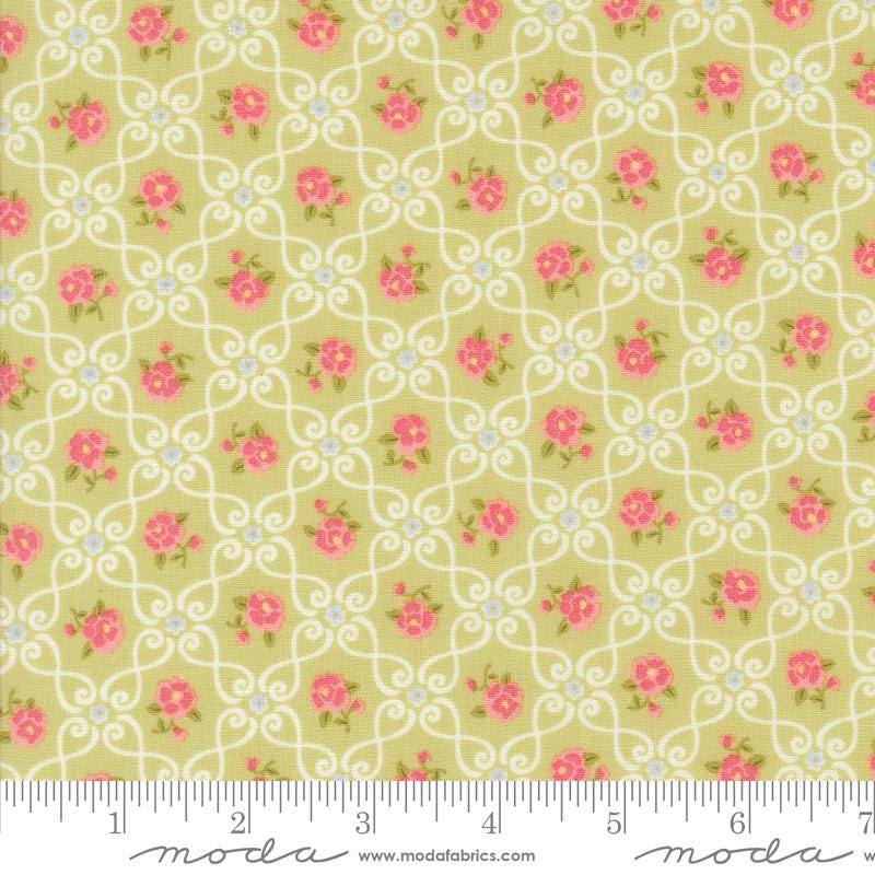 Memory Lane 5" Charm Pack, Moda 18780PP, 5" Precut Pink Blue Green Floral Charm Pack Fabric Squares, Granny Chic Fabric, Brenda Riddle