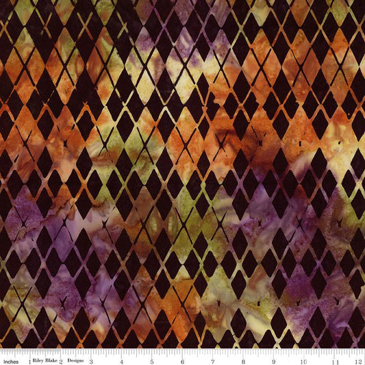 Expressions Batiks Fright This Way - Masquerade Halloween Multicolored Batik Fabric, Riley Blake BT23336-187, By the Yard