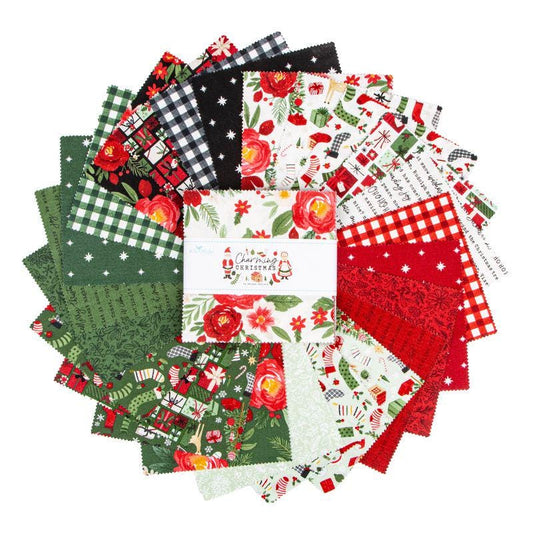Charming Christmas 5" Stacker, Riley Blake 5-16350-42, 5" Precut Christmas Xmas Floral Fabric Squares Stacker, Kelsey Carlson