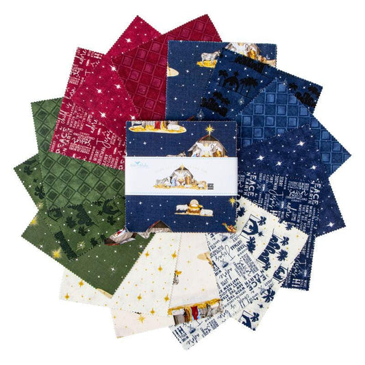 Come Let Us Adore Him 5" Stacker, Riley Blake 5-16310-42, 5" Precut Christmas Xmas Nativity Fabric Squares, Tara Reed, Riley Blake