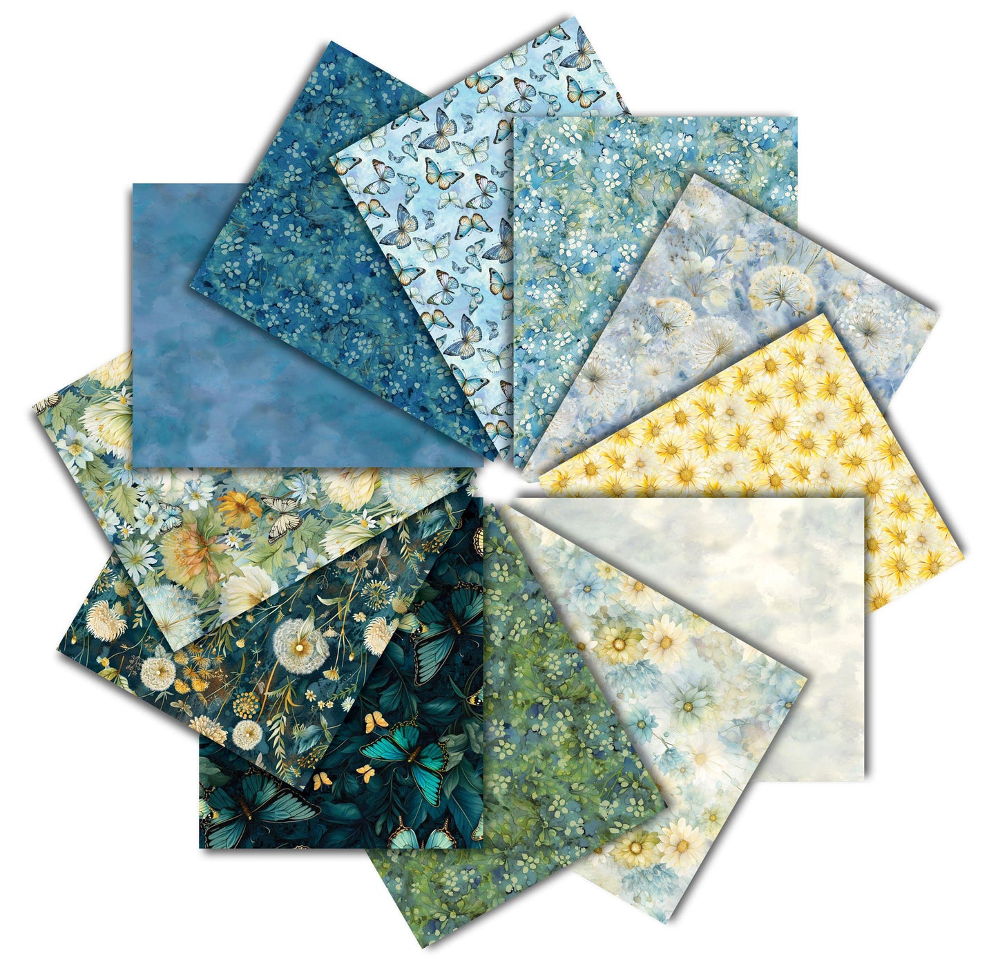 Forest Whisper 12 Piece Fat Quarter Bundle, Timeless Treasures CPFQ12-CD WHISPER, Butterfly Dandelion Floral Fabric, 18 x 22 Fabric Cuts