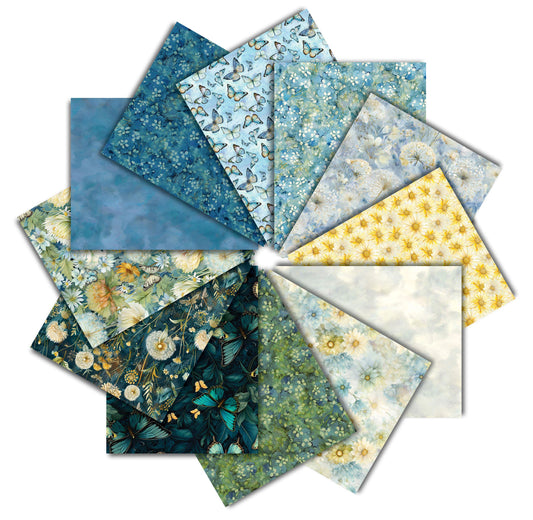 Forest Whisper 12 Piece Fat Quarter Bundle, Timeless Treasures CPFQ12-CD WHISPER, Butterfly Dandelion Floral Fabric, 18 x 22 Fabric Cuts