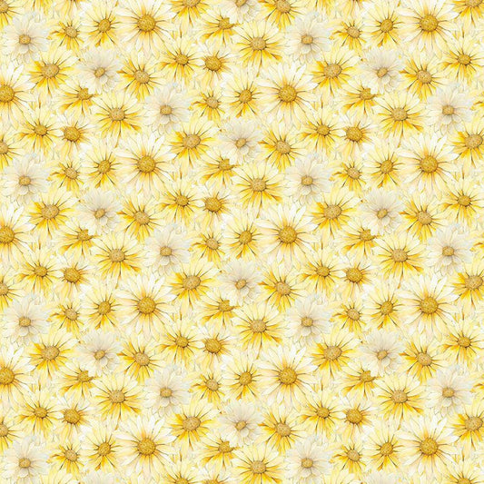 Forest Whisper - Packed Daisies Floral Fabric, Timeless Treasures FLEUR-CD3686 Yellow, Yellow Cream Floral Cotton Fabric