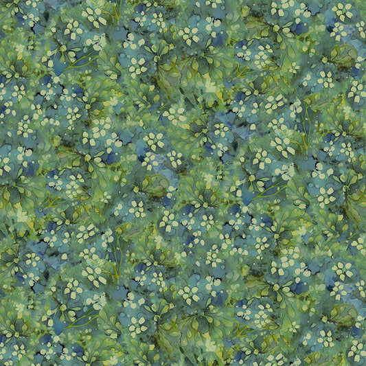 Forest Whisper - Green Tonal Floral Fabric, Timeless Treasures FLEUR-CD3687 Green, Green Blue Floral Blender Cotton Fabric