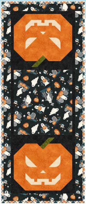 Pumpkin Scare Table Set Quilt Pattern, The Fabric Addict FAPST25, Yardage Friendly Halloween Table Runner Place Mats Quilt Pattern, Bialik