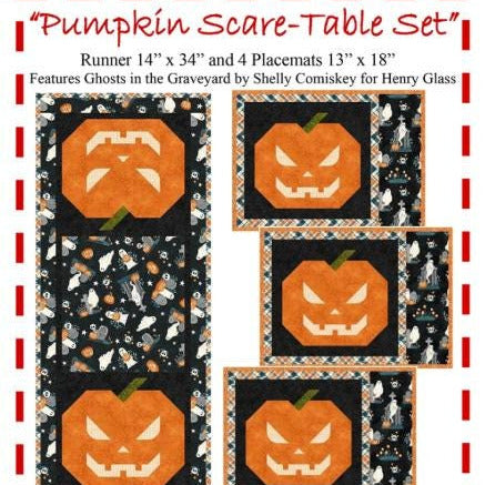 Pumpkin Scare Table Set Quilt Pattern, The Fabric Addict FAPST25, Yardage Friendly Halloween Table Runner Place Mats Quilt Pattern, Bialik