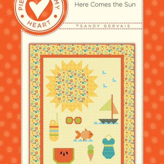 Here Comes the Sun Quilt Pattern, Pieces From My Heart PH798, Yardage Friendly Summer Beach Ocean Boat Sampler Quilt Pattern, Gervais
