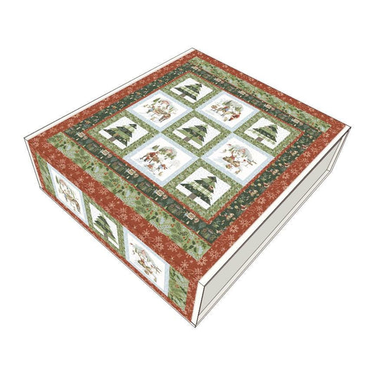 Santa's Tree Farm Panel Quilt KIT, Riley Blake KT-16450, Christmas Xmas Winter Scenes Trees Throw Quilt Kit, Lisa Audit