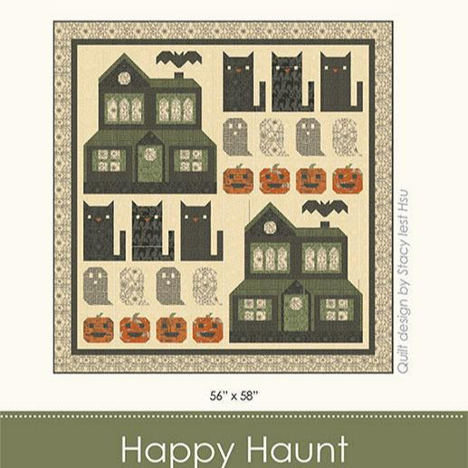 Happy Haunt Halloween Sampler Quilt Pattern, Stacy Iest Hsu SIH105, Haunted Mansion Halloween Cats Ghost Quilt Pattern, Patterns for Yardage