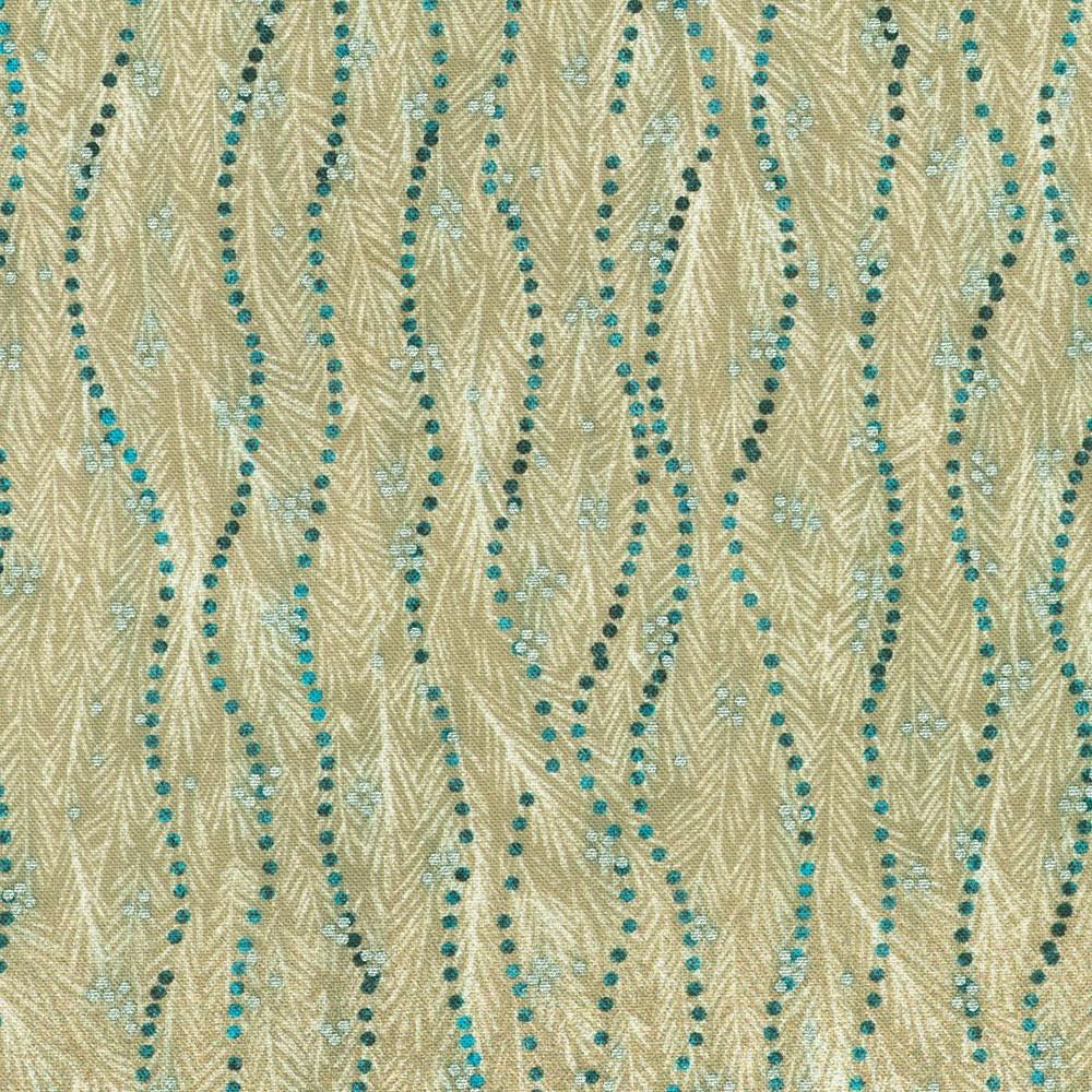 Peaceful Christmas Fabric Roll Up, Robert Kaufman RU-1327-40, Christmas Silver Metallic Blue Beige Teal Doves Trees Fabric
