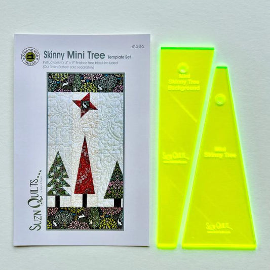 Suzn Quilts Skinny Mini Tree Template, SUZ586, Acrylic Triangle in a Rectangle Quilting Template Ruler, Christmas Tree Template