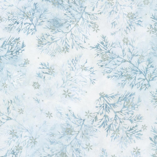 Winter Pines - Branches Snowflakes Batik Fabric, Robert Kaufman AMDM-23143-88 Ice, Gray Silver Batik Fabric, By the Yard