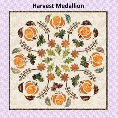 Harvest Medallion Applique Wall or Table Quilt Pattern, Tourmaline and Thyme TTQ472, Yardage Friendly Fall Autumn Pumpkins Quilt Pattern