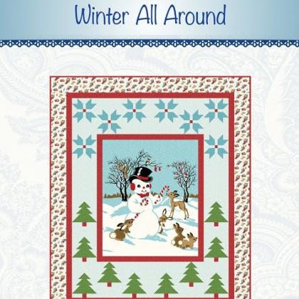 Winter All Around Panel Frame Quilt Pattern, Bound to Be Quilting BTBQ543, Snowflakes Pines 36" Fabric Panel Friendly Throw Quilt Pattern