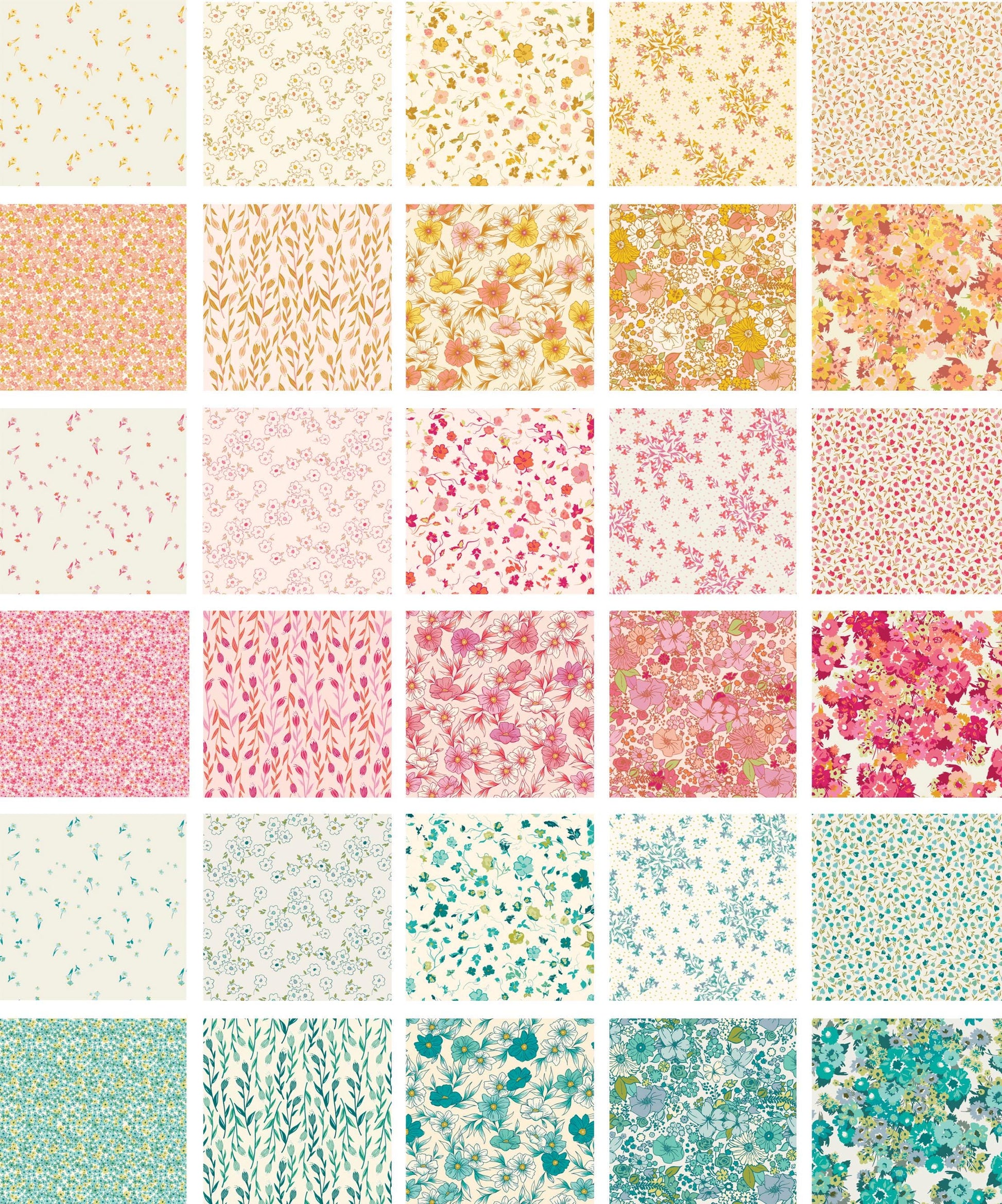 Bloomcore 10" Squares, Art Gallery Fabrics 10WBLC, 10" Precut Yellow Pink Blue Floral Fabric Squares, AGF Studios