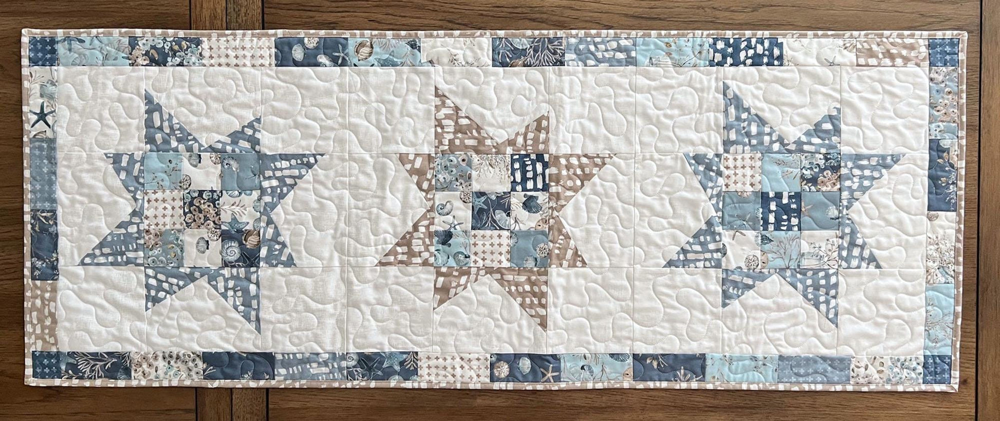 Coastal Stars Quilted Table Runner, 18.5" x 48", Riley Blake Blue Escape Coastal Table Topper Quilt