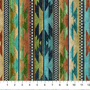 Stonehenge Sedona Spirit - Navaho Stripe Multicolored Fabric, Northcott 28241-37, Blue Brown Native American Striped Fabric, By the Yard