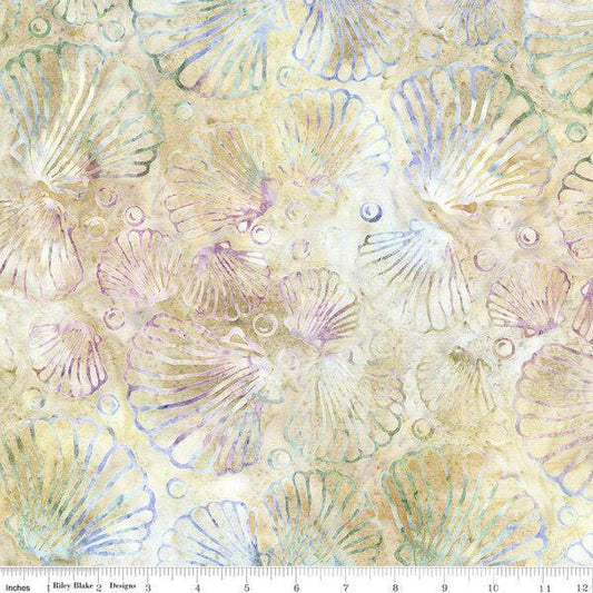 Expressions Batiks Toes in the Sand - Shells on Tan Batik Fabric, Riley Blake BT23157-140 Seashell, By the Yard