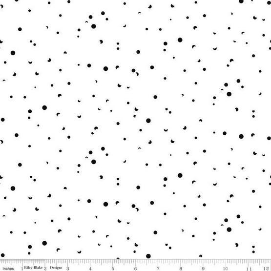Celebrate - Black Confetti Polka Dots on White Fabric, Riley Blake C15335-WHITE, Black White Blender Background Cotton Fabric, By the Yard
