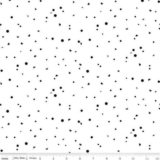 Celebrate - Black Confetti Polka Dots on White Fabric, Riley Blake C15335-WHITE, Black White Blender Background Cotton Fabric, By the Yard