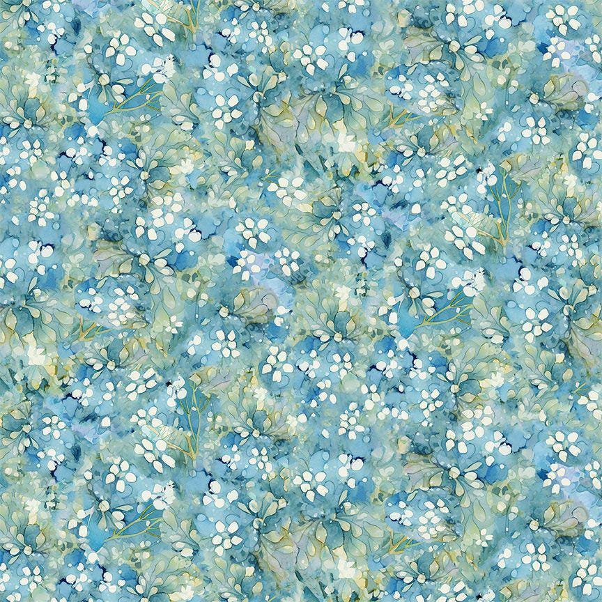 Forest Whisper - Blue Tonal Floral Fabric, Timeless Treasures FLEUR-CD3687 Blue, Blue White Floral Blender Cotton Fabric