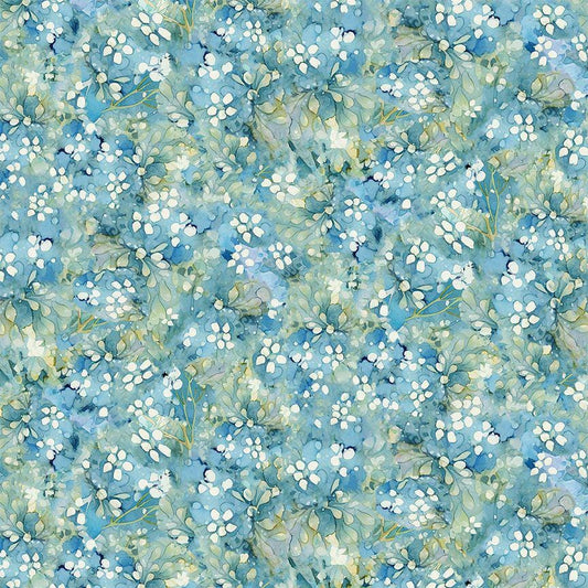 Forest Whisper - Blue Tonal Floral Fabric, Timeless Treasures FLEUR-CD3687 Blue, Blue White Floral Blender Cotton Fabric